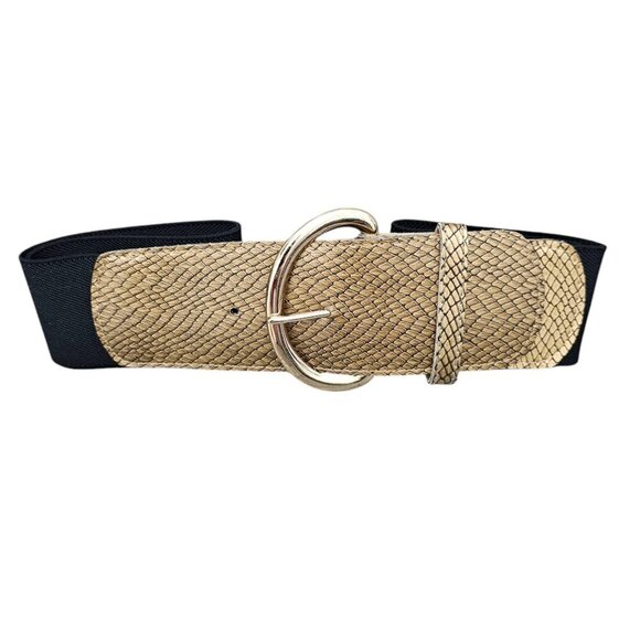 Women's Wide Elastic Animal Print Snake Skin Waist Hip Stretchy Statement Belt - Picture 1 of 5